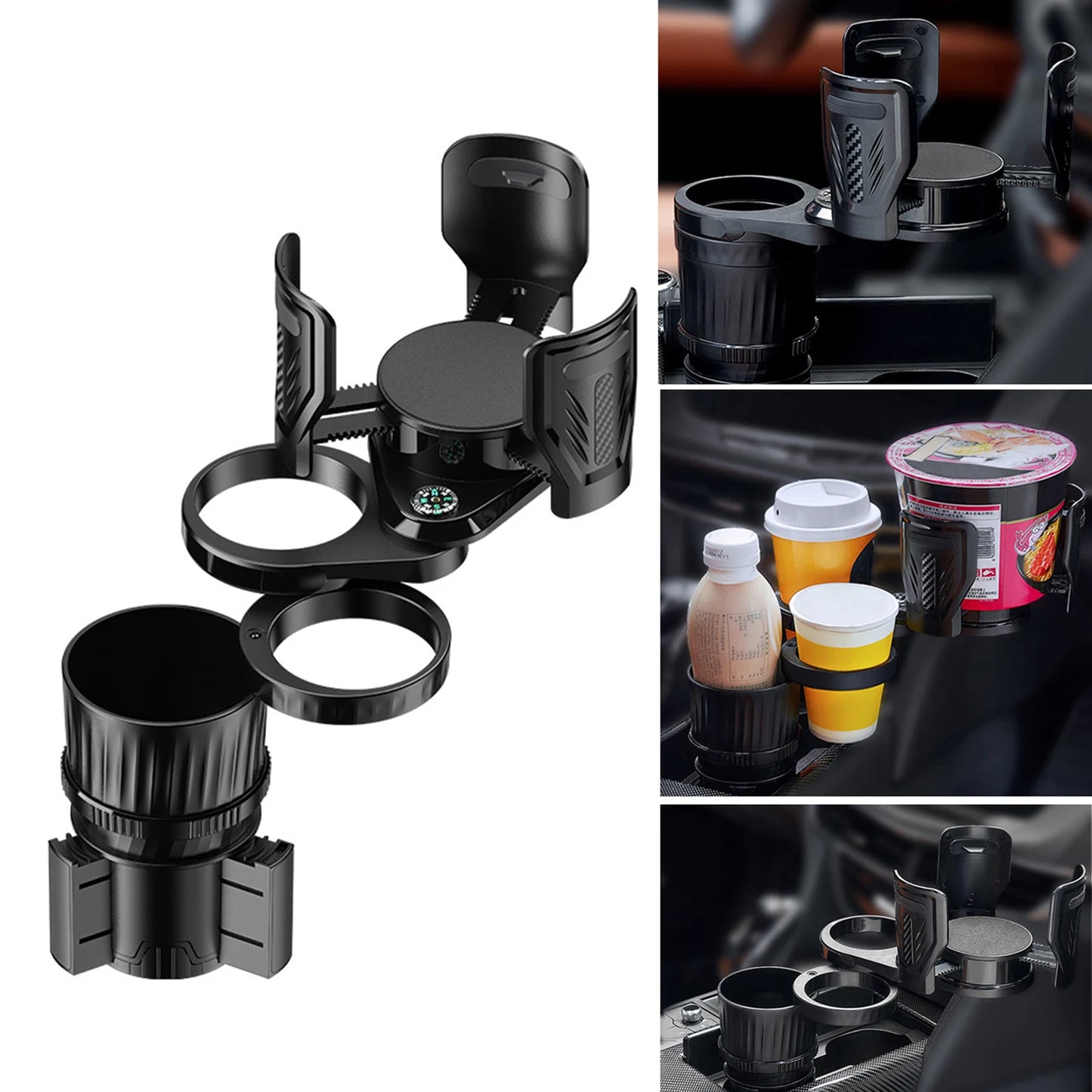 Car Cup Holder Tray 360 Degree RotationCar Tray Table Phone Slot Car Food Table Organized Adjustable Drink Holder Car Accesories