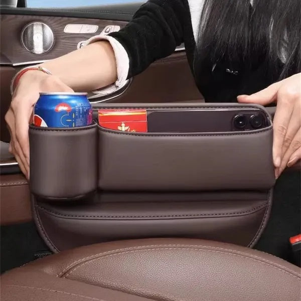 Leather Car Seat Gap Organizer Multifunction Console Crevice Filler Side Storage Box With Cup Holder