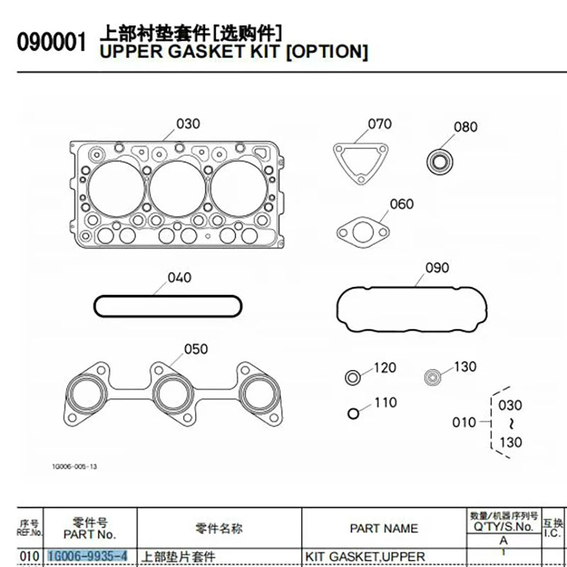 Top Gasket Set 1G006-99354 for Kubota Engine Spare Parts - Compatible with D782 Models Supplier