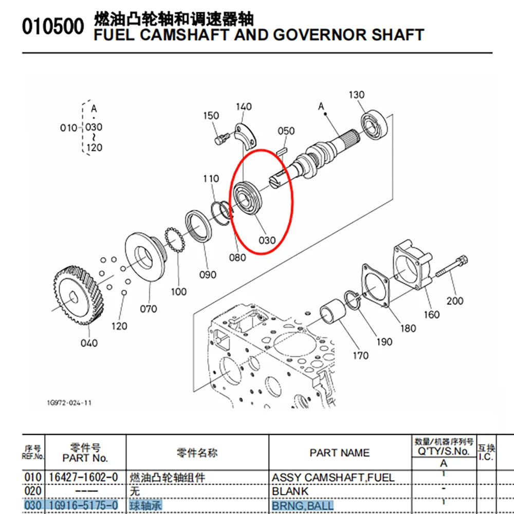 Kubota D1703 Engine Spare Parts Bearing, 1G916-51750, Fuel Camshaft Bearing Supplier