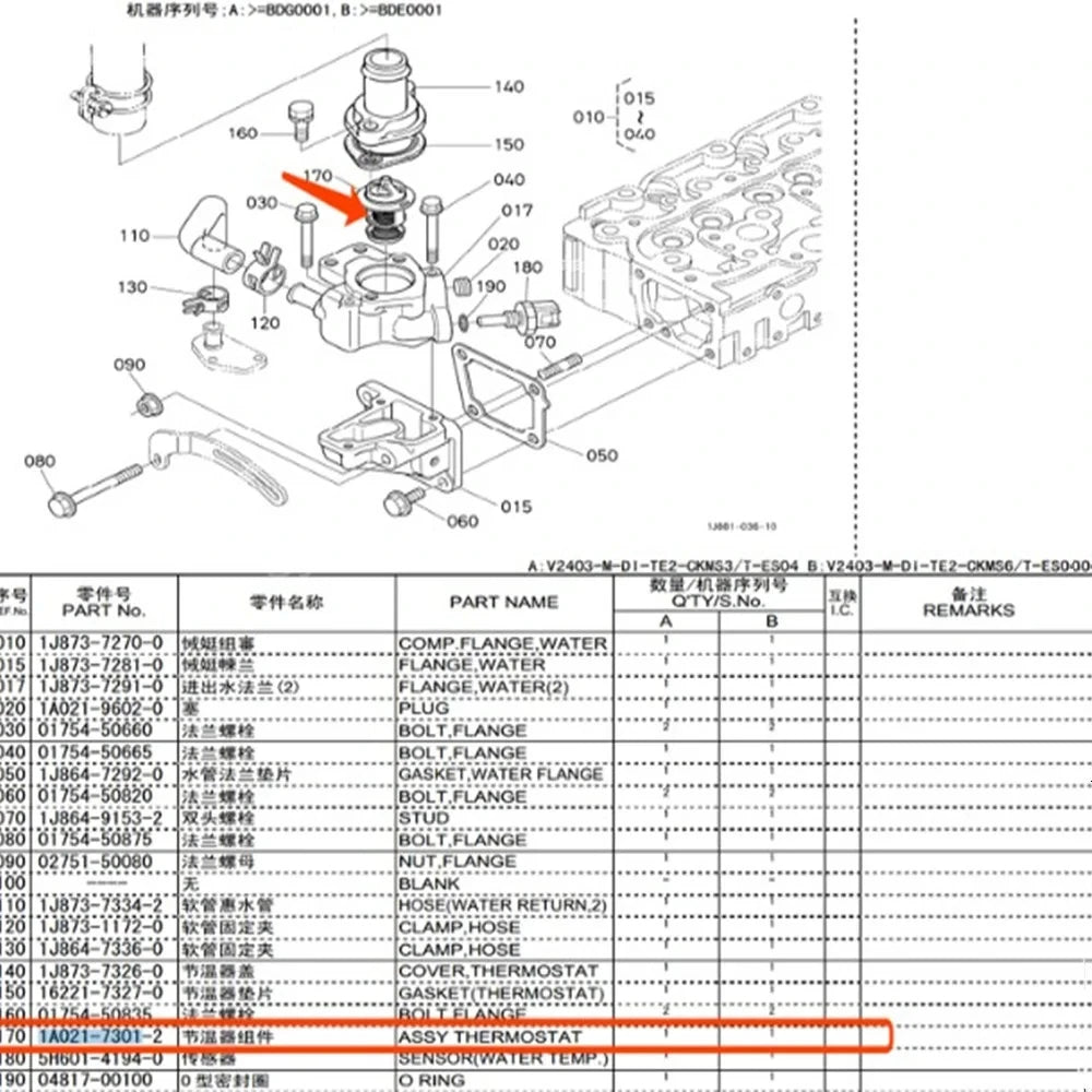 1A021-73012 1A021-73013 For Kubota V2203 Thermostat 151 161 V2203 V2403 3800 Harvester Forklift Engine Spare Excavator Parts