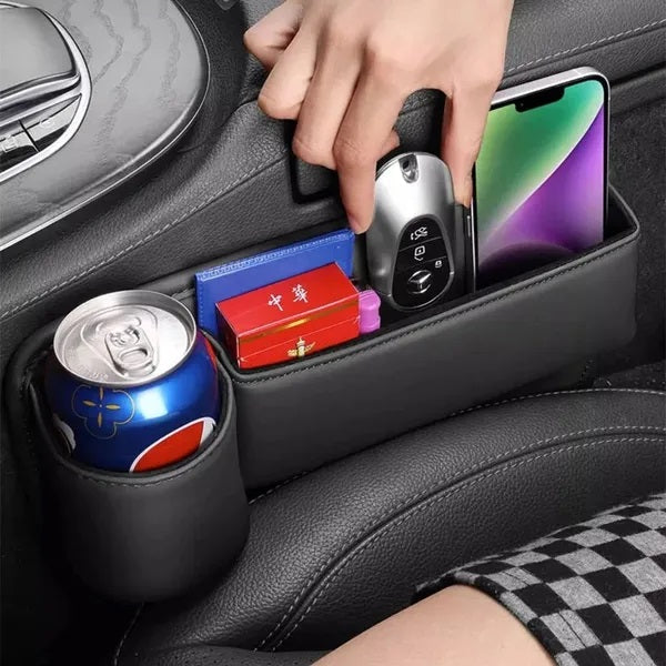 Leather Car Seat Gap Organizer Multifunction Console Crevice Filler Side Storage Box With Cup Holder